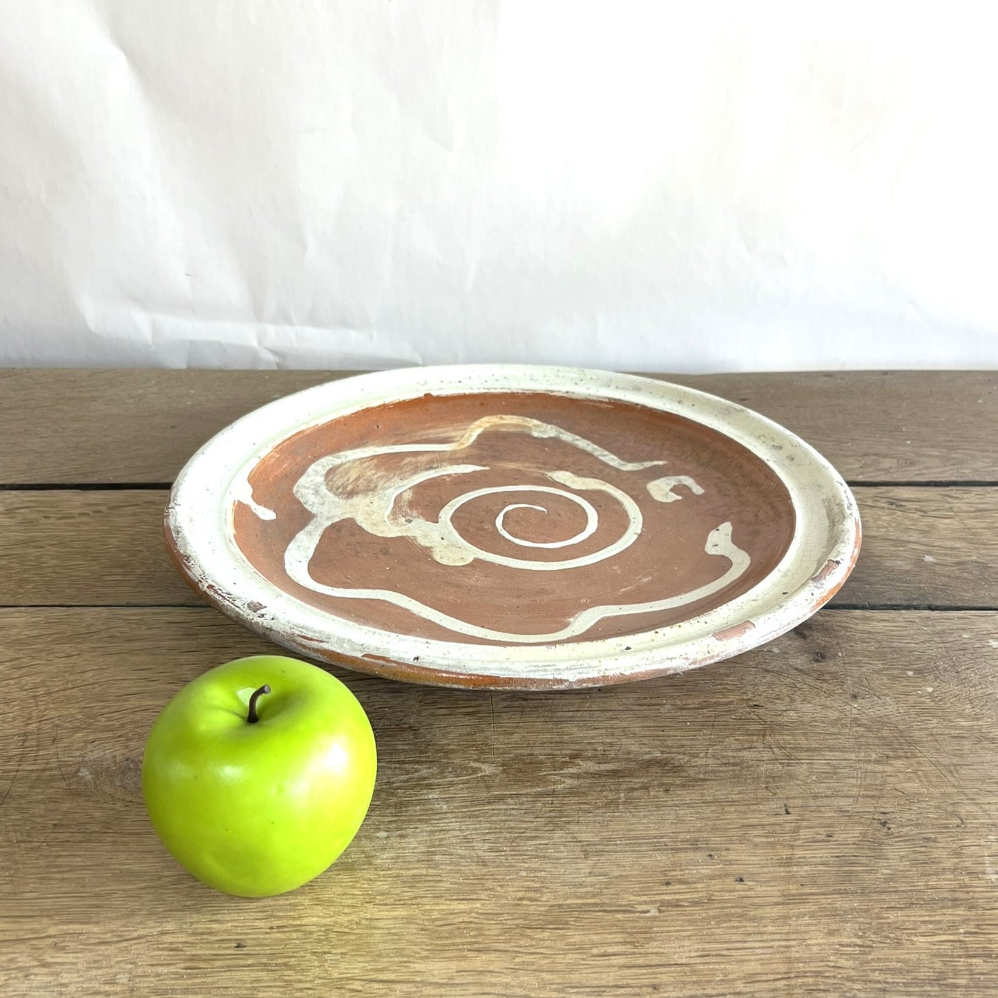 Antique French Terracotta Plate – Rustic Glazed Farmhouse Pottery #11