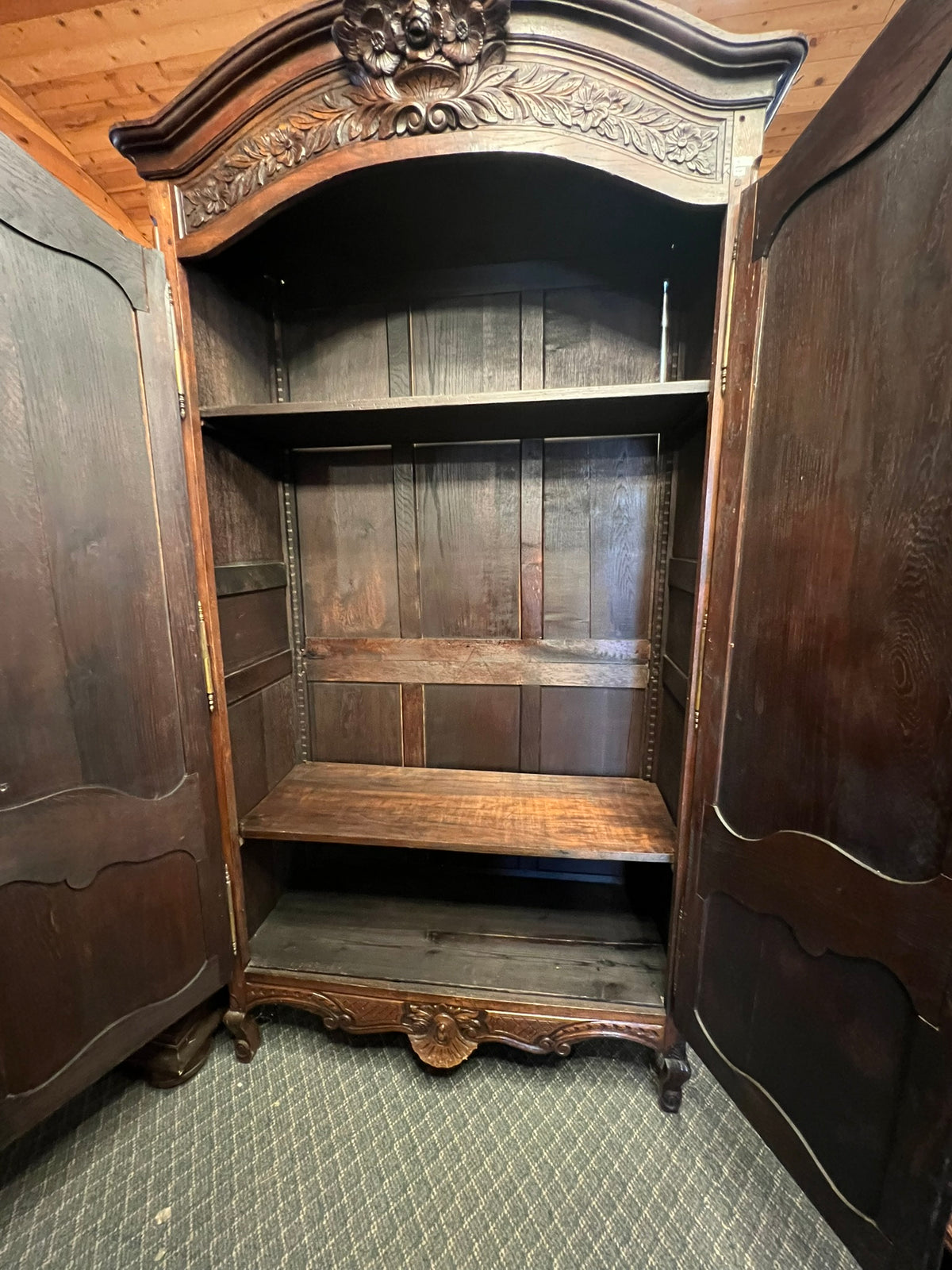 Early 20th-Century French Provincial Carved Oak Armoire