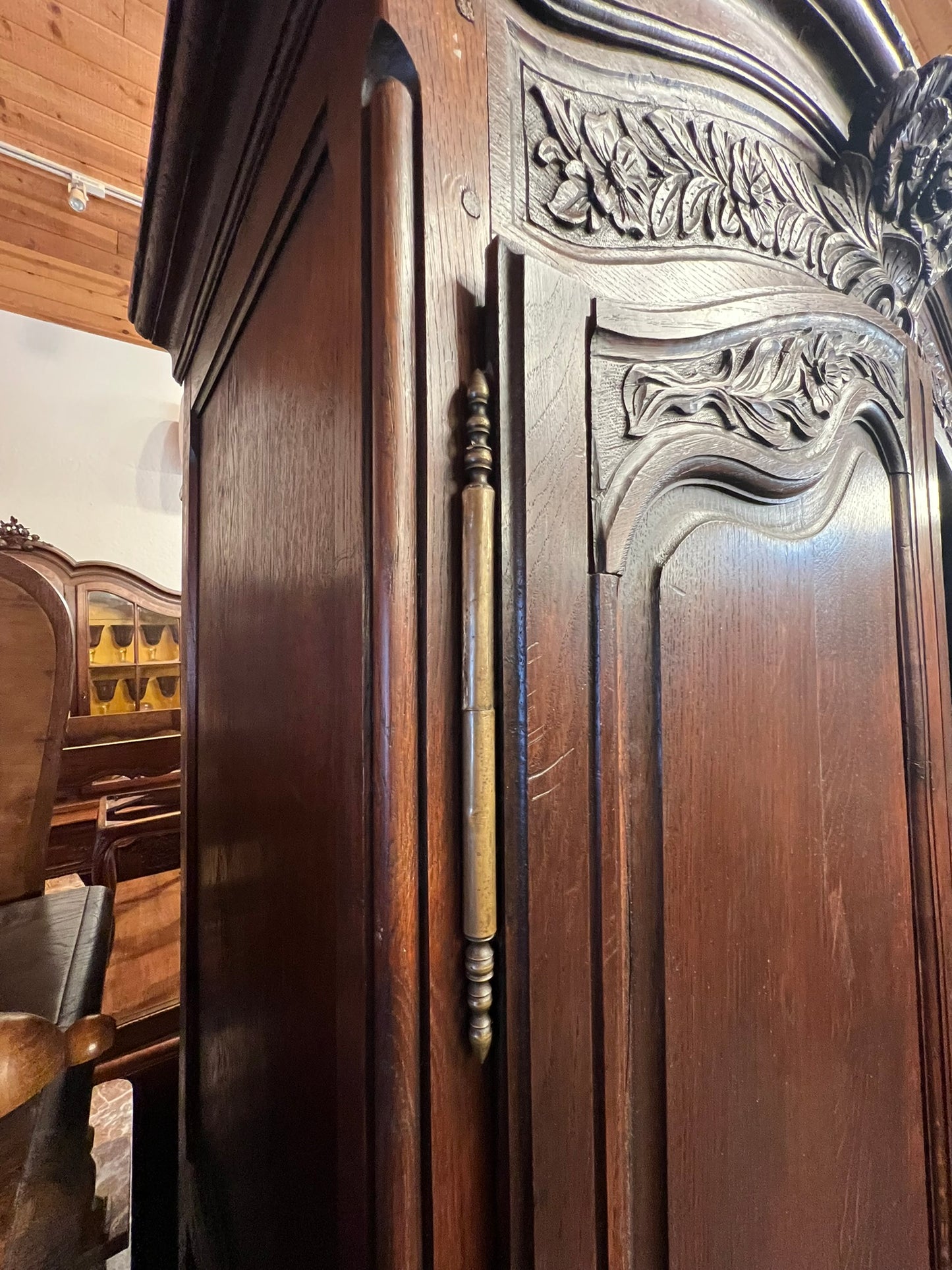 Antique French Normandy Carved Oak Armoire, Circa 1900