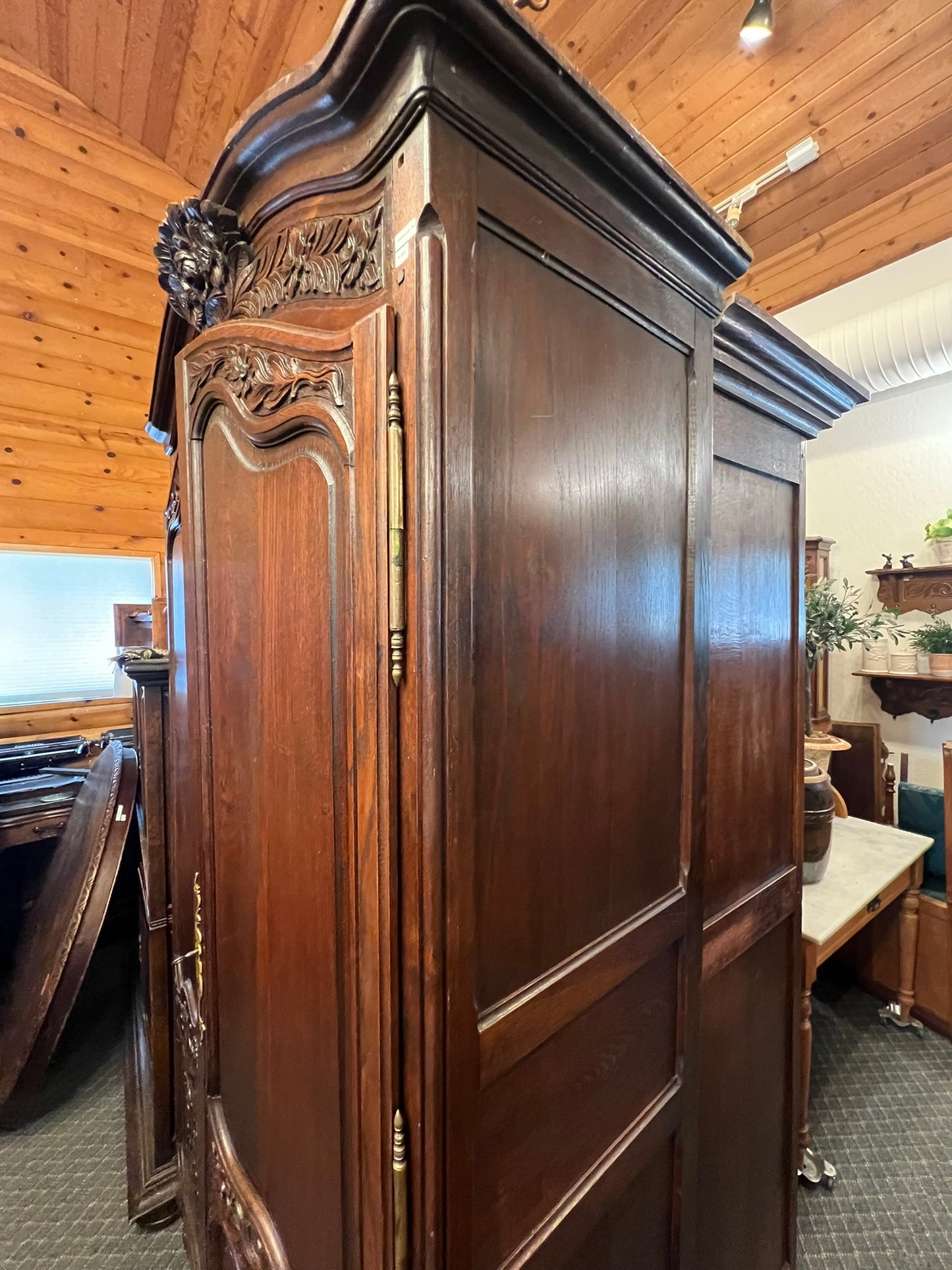 Antique French Normandy Carved Oak Armoire, Circa 1900