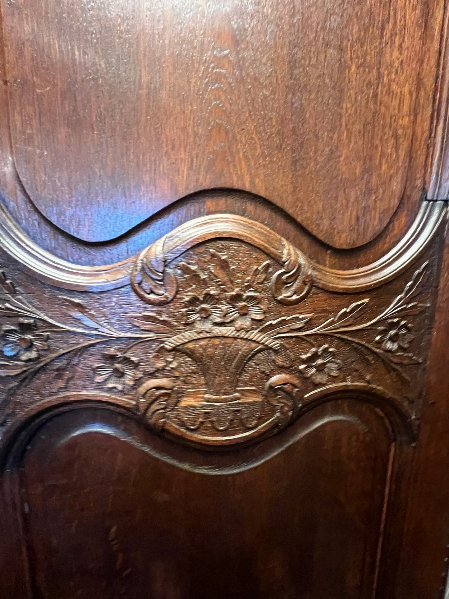 Antique French Normandy Carved Oak Bonnetière Armoire