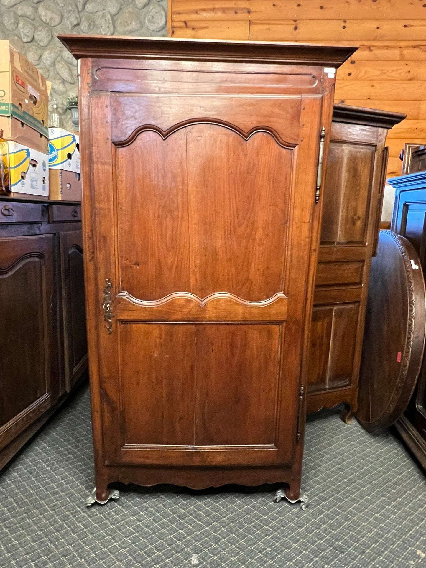 Antique French Rustic Oak Armoire with Original Hardware
