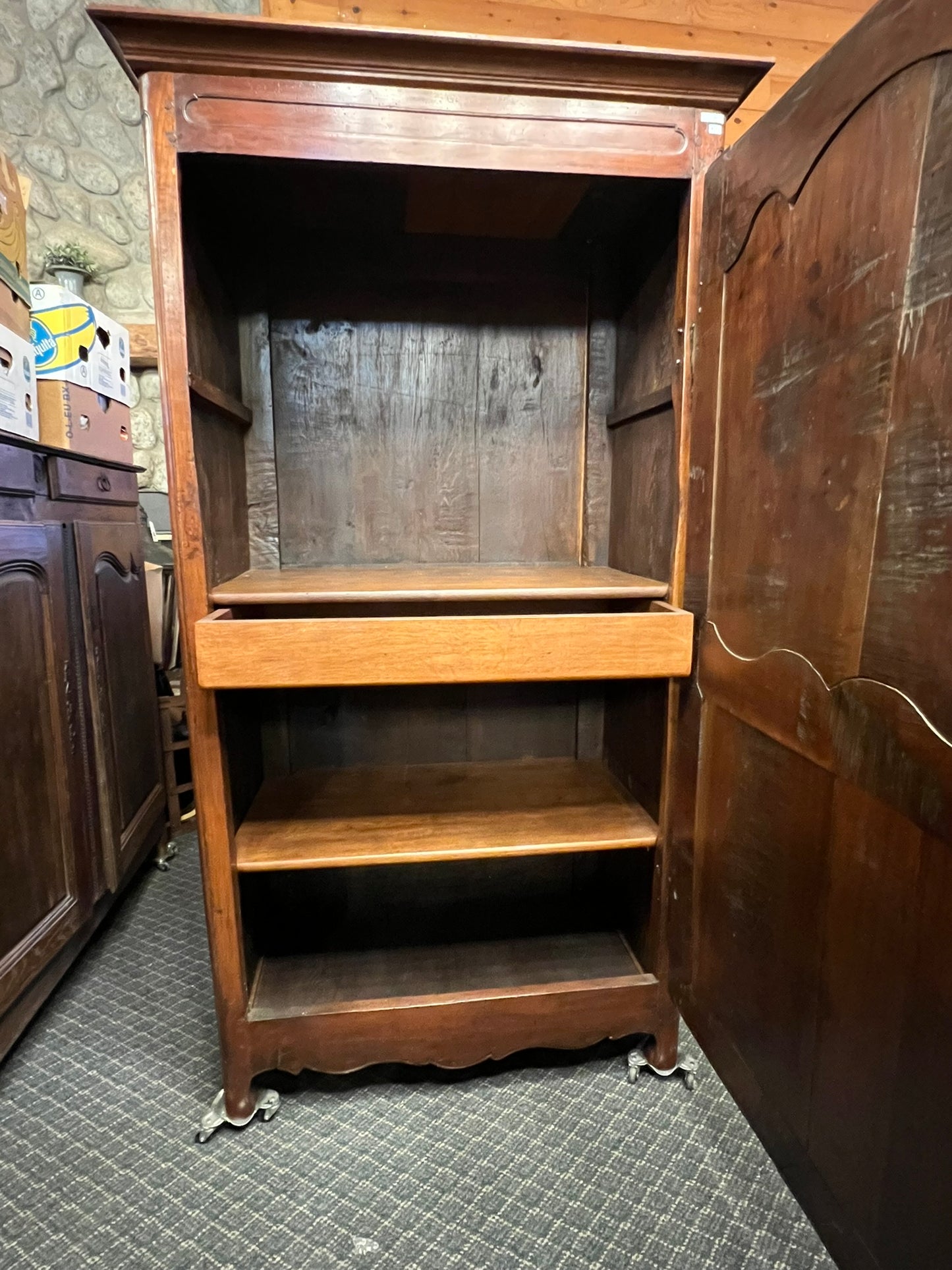 Antique French Rustic Oak Armoire with Original Hardware
