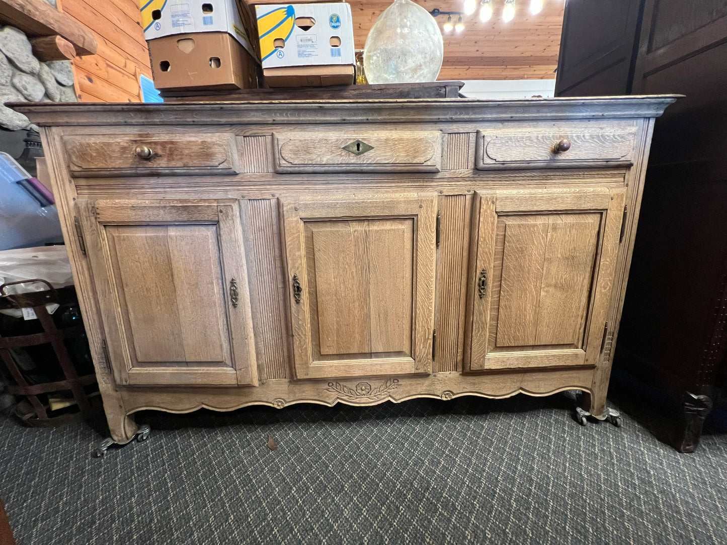 Antique French Bleached Oak Buffet Sideboard