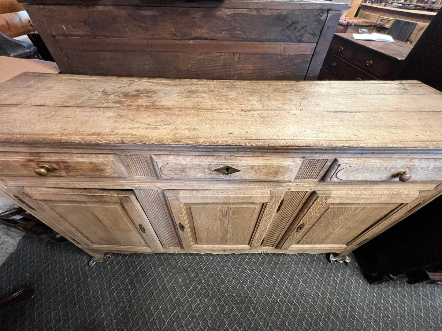 Antique French Bleached Oak Buffet Sideboard