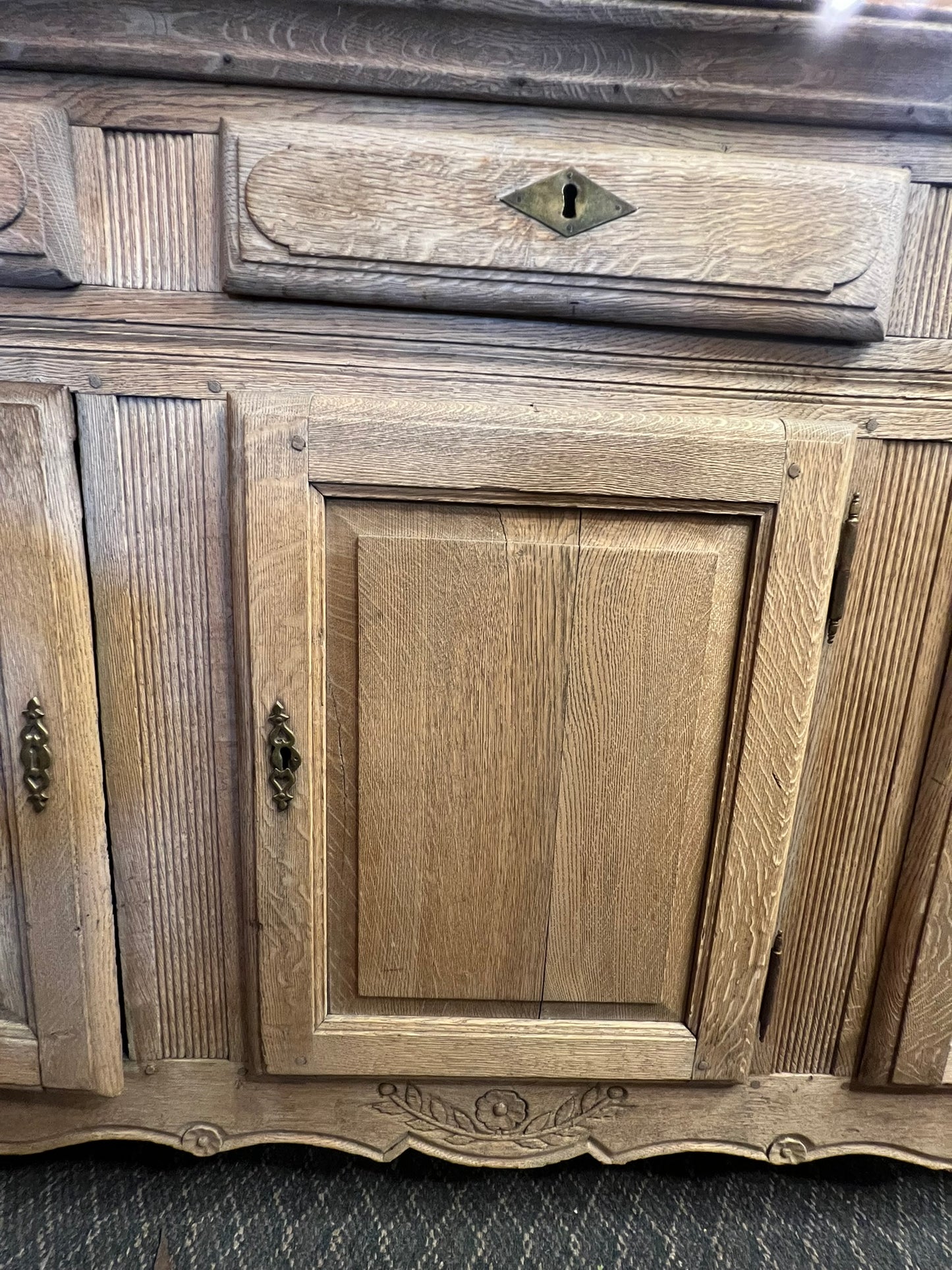 Antique French Bleached Oak Buffet Sideboard