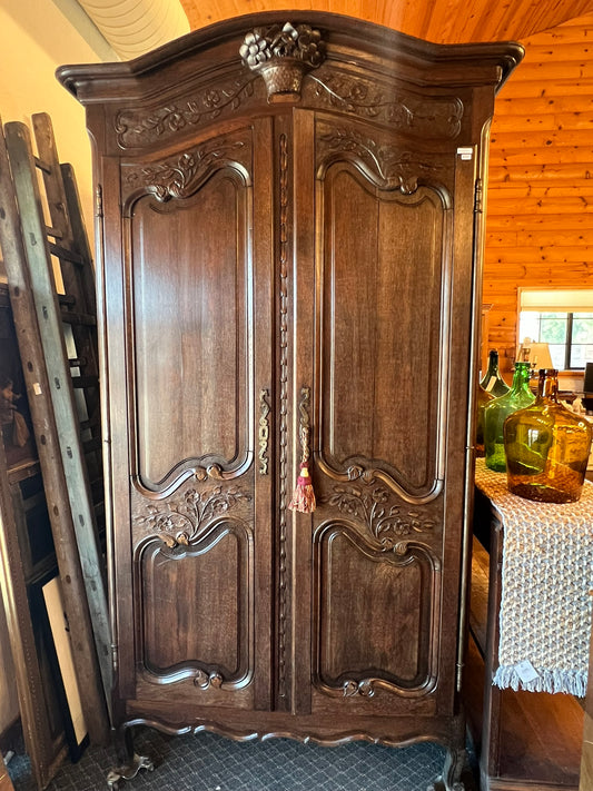 Antique French Normandy Carved Oak Armoire