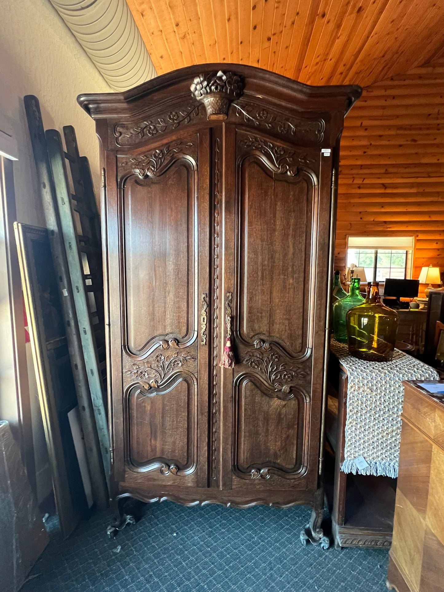 Antique French Normandy Carved Oak Armoire