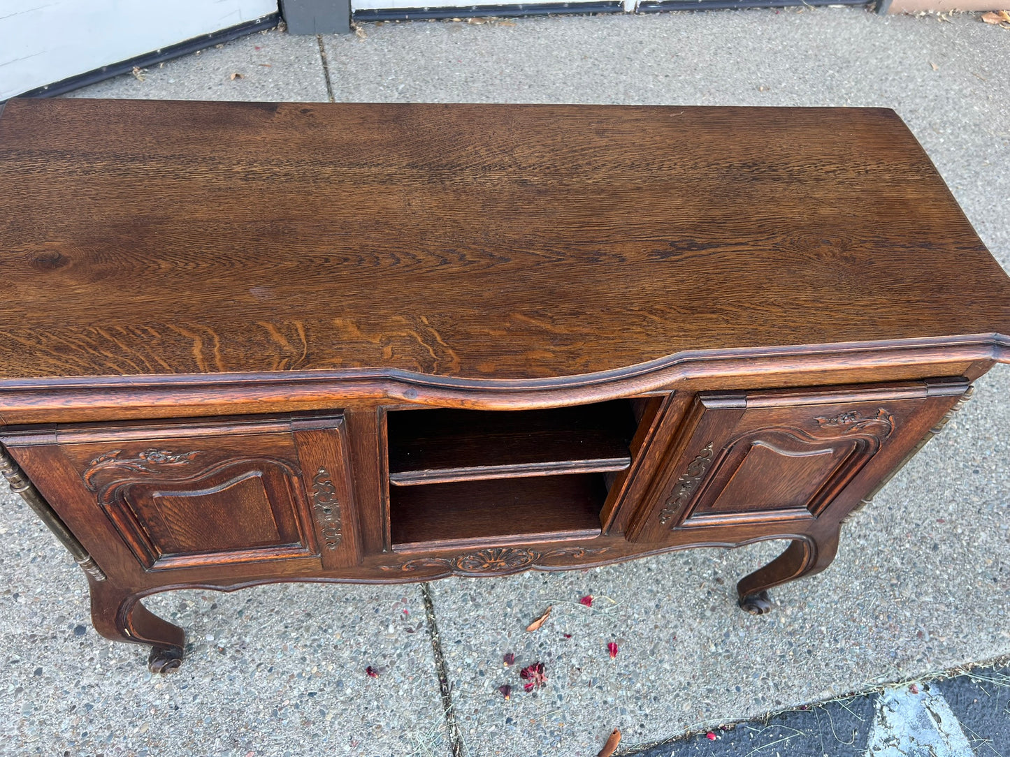 Vintage Belgian Oak Sideboard with Carved Floral Detail, Early 1900s