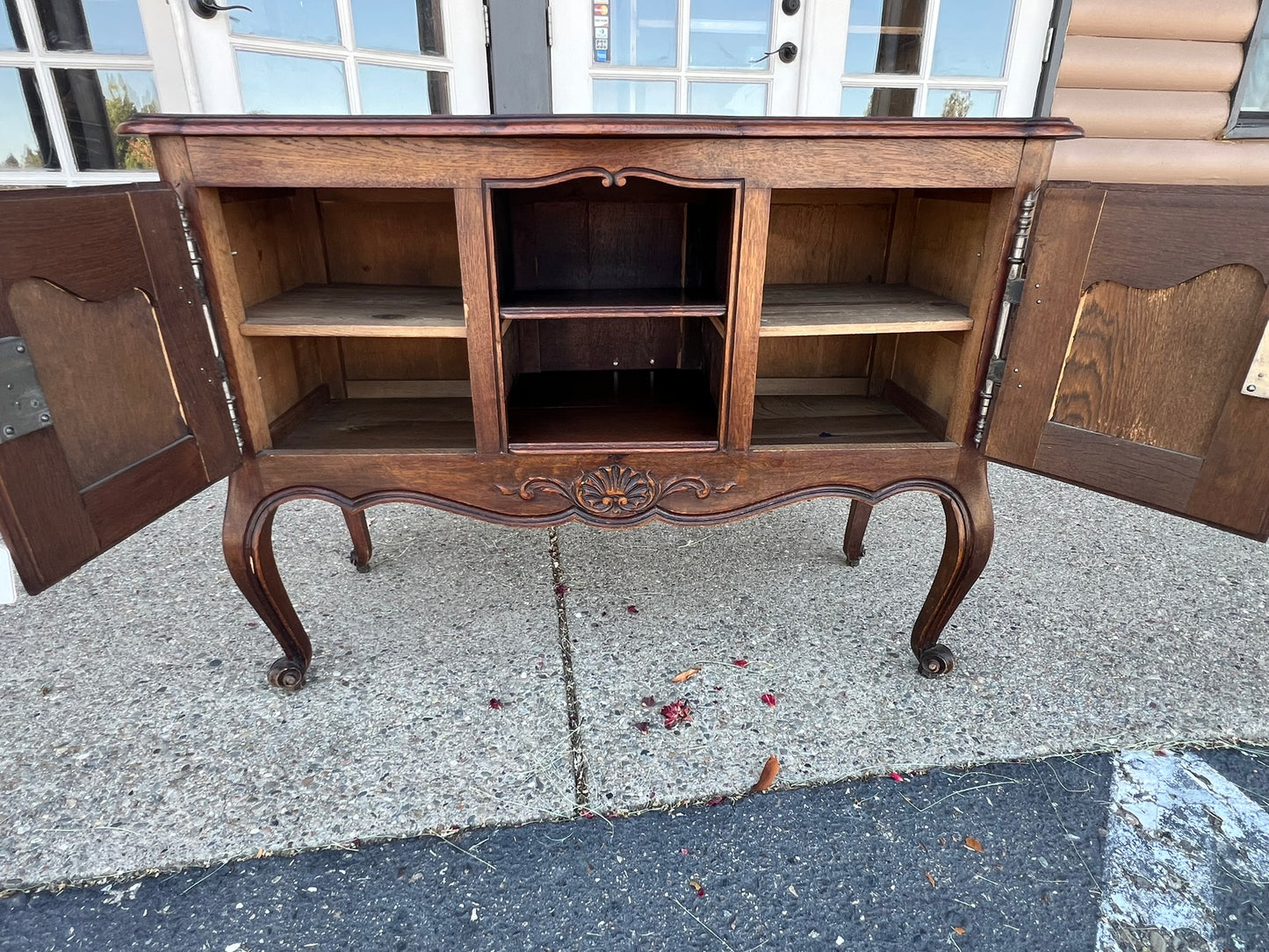 Vintage Belgian Oak Sideboard with Carved Floral Detail, Early 1900s