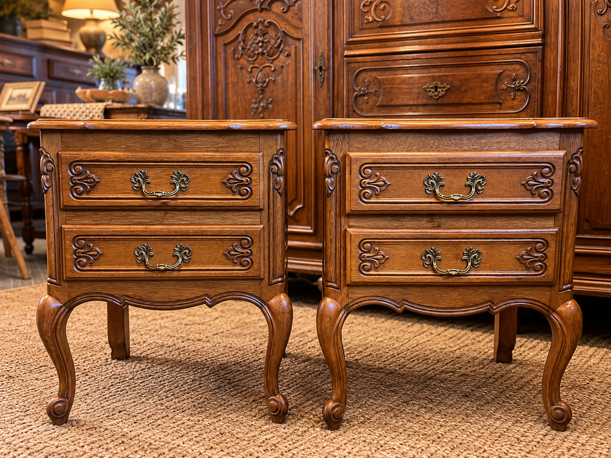 Vintage Belgian Oak Nightstands