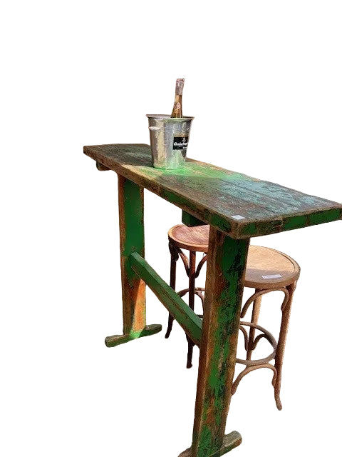 Vintage Green Painted German Pine Bar