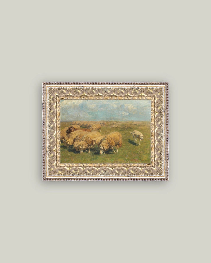 Sheep with Sheep Dog Framed Antique Art 7x5