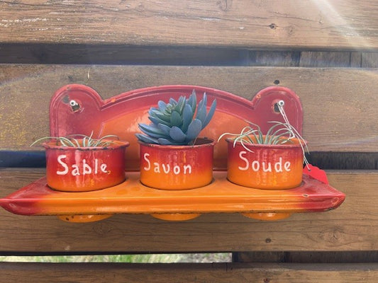 Vintage Hungarian Enamel - Orange Hanging Kitchen Set #470