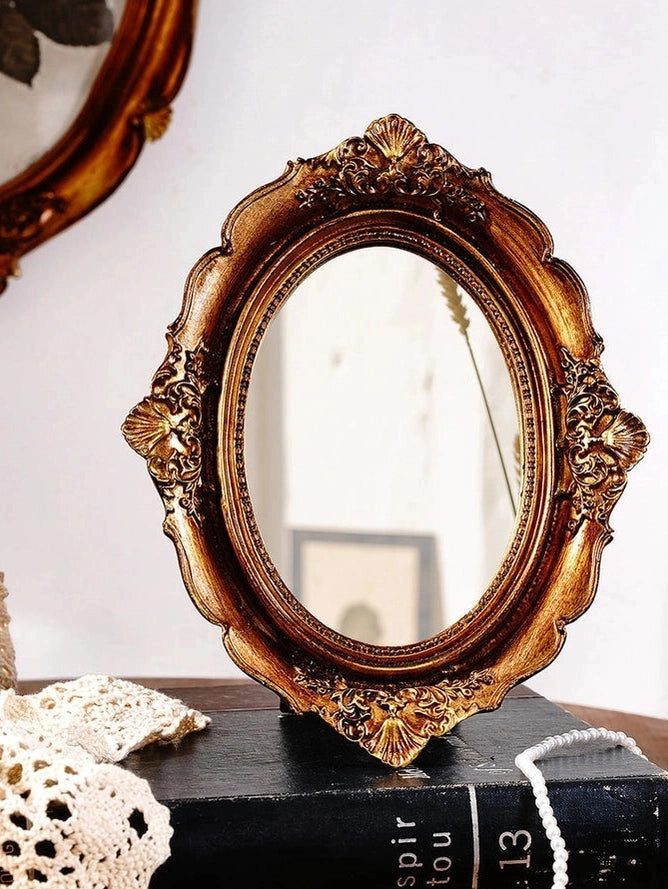 Vintage Gold Oval Table Mirror