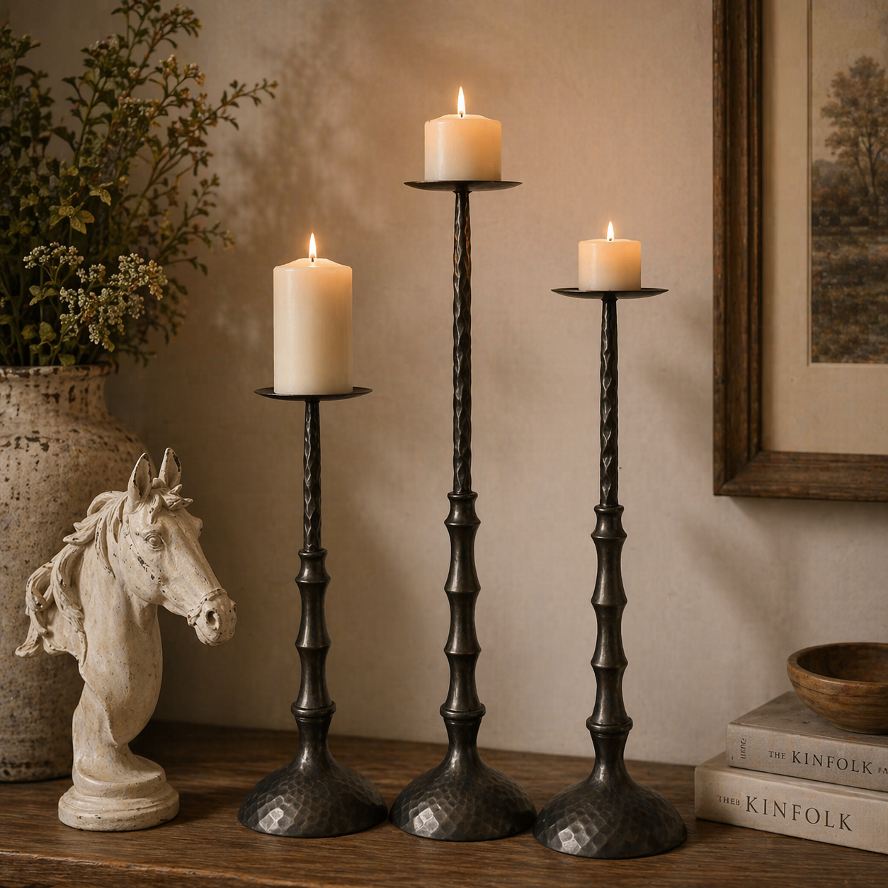 Hammered Metal Pillar Candle Holder