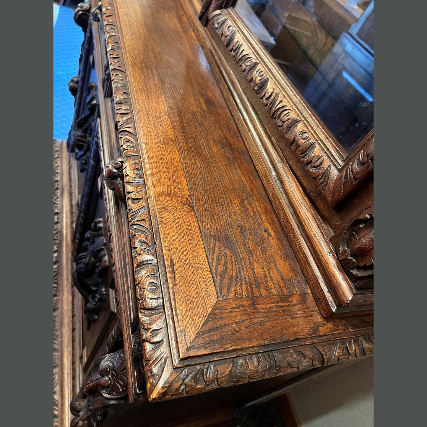 Antique French Normandy Carved Solid Oak Hutch