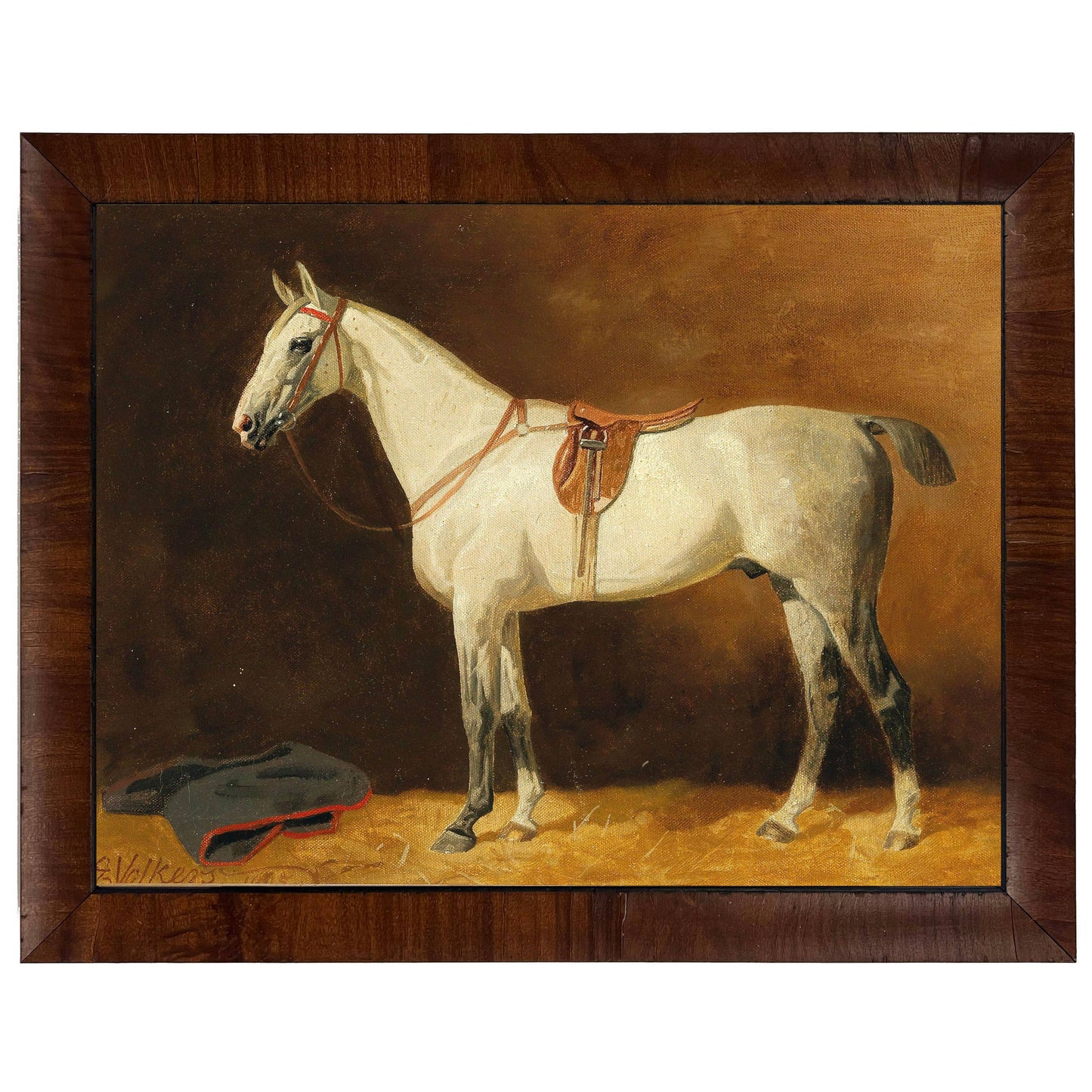 Vintage-Inspired Framed White Horse Print