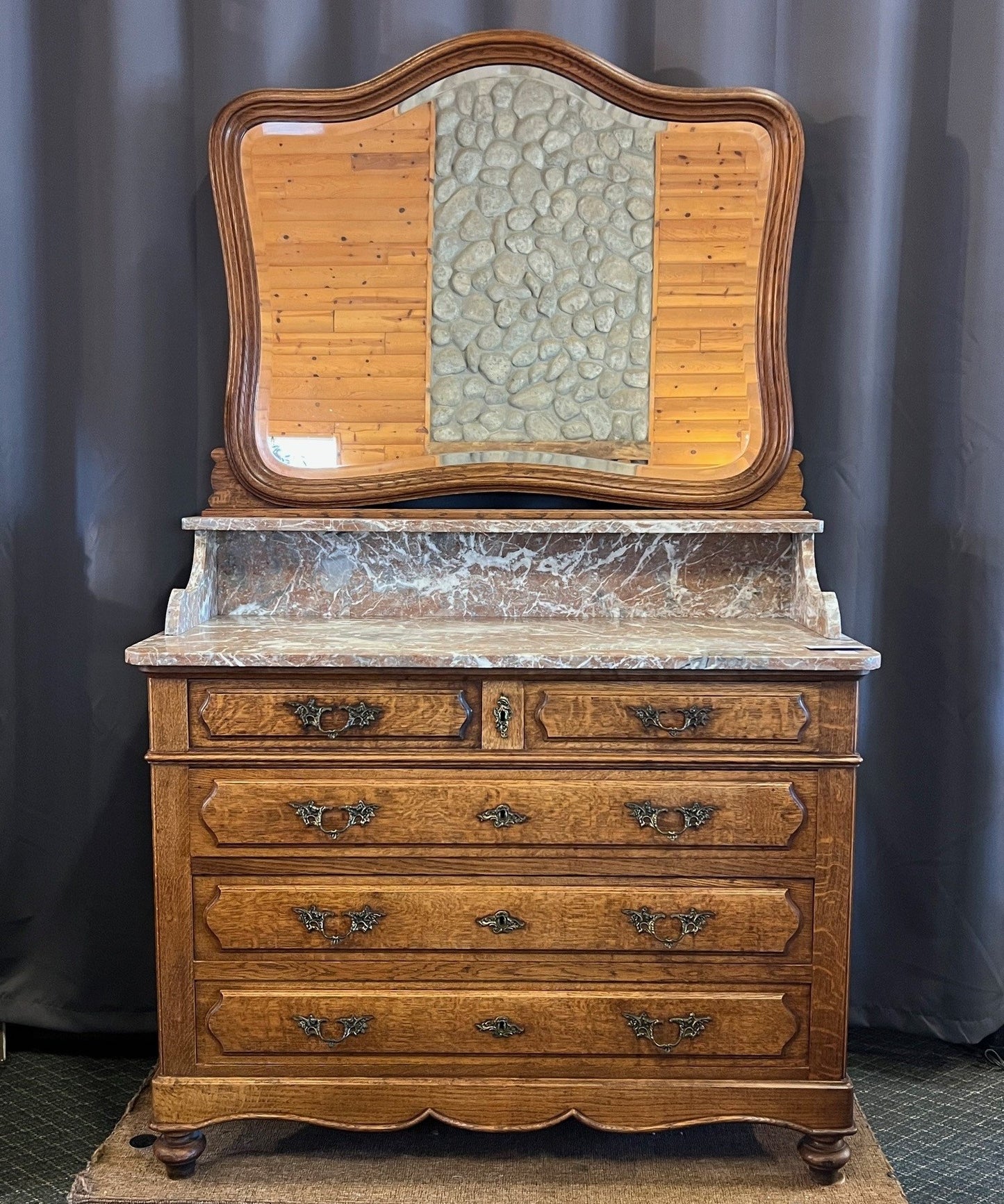 Antique French Oak Dresser with Beveled Mirror