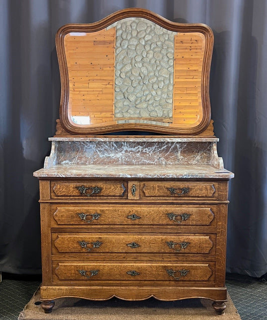 Antique French Oak Dresser with Beveled Mirror