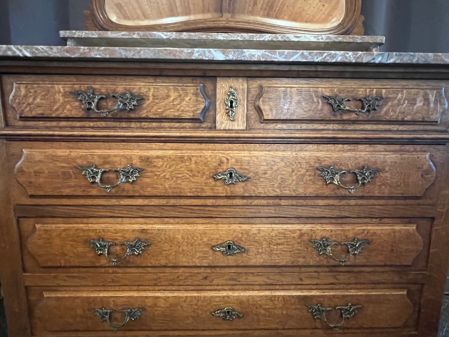 Antique French Oak Dresser with Beveled Mirror