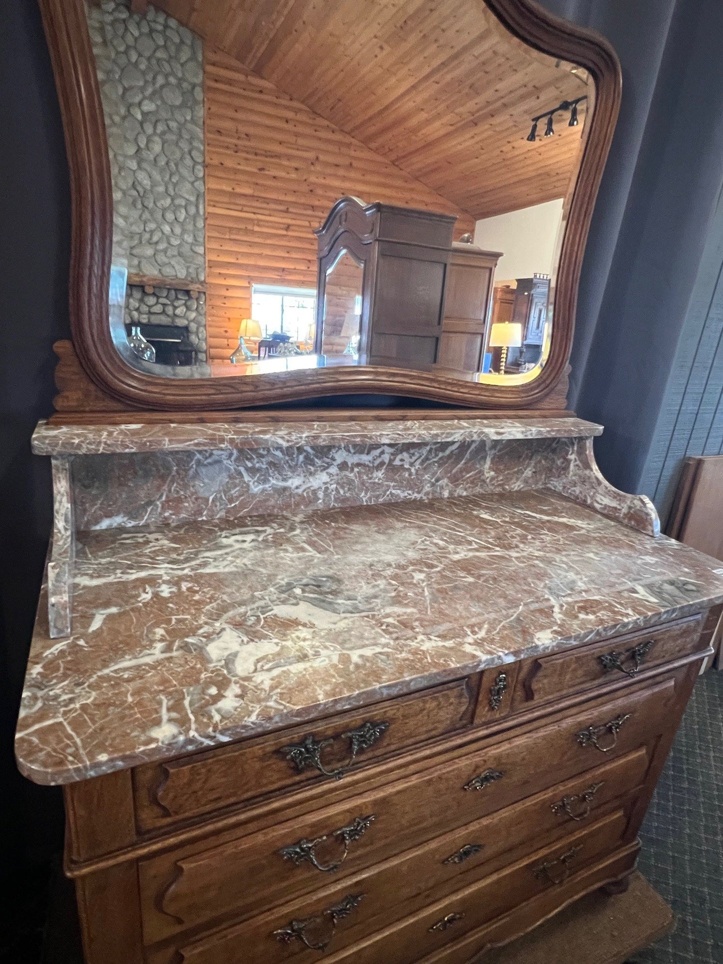 Antique French Oak Dresser with Beveled Mirror