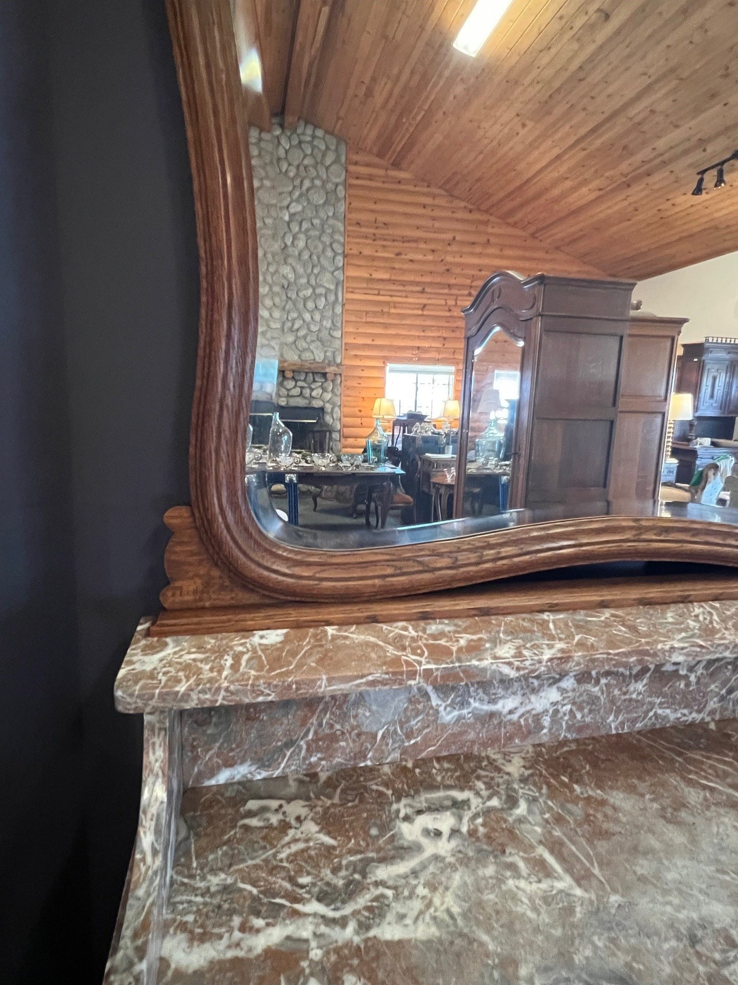 Antique French Oak Dresser with Beveled Mirror