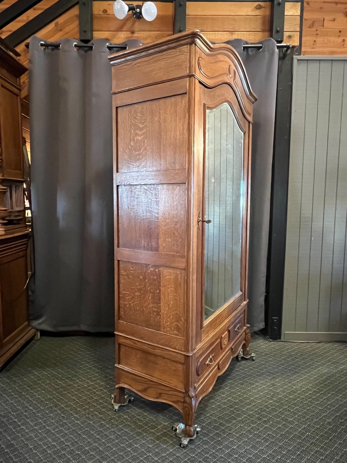 Vintage Belgian Oak Single Door Armoire with Mirror, Early 20th Century