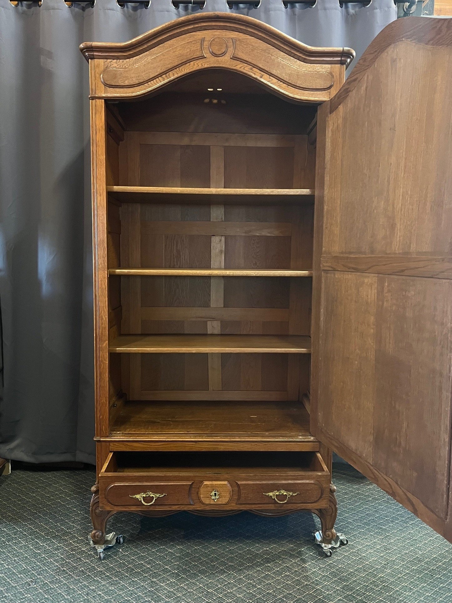 Vintage Belgian Oak Single Door Armoire with Mirror, Early 20th Century